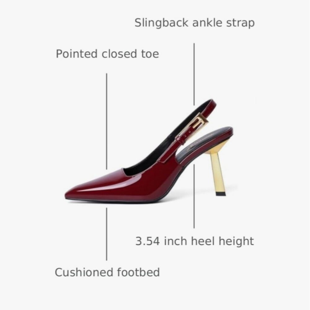 Ribongz Elegant Burgundy Faux Patent Leather Slingback Heels Size 8.5 NWT - Picture 5 of 14